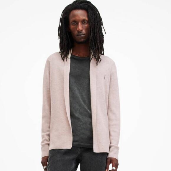 All Saints Boston Taupe Mode Merino Ramskull Open Cardigan - Picture 8 of 8